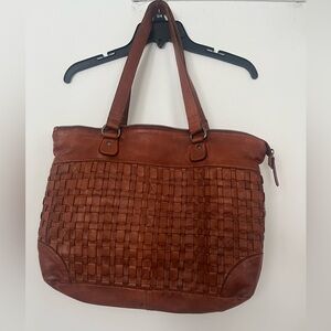 Vilenca Holland 100% Brown Leather Woven Work Bag